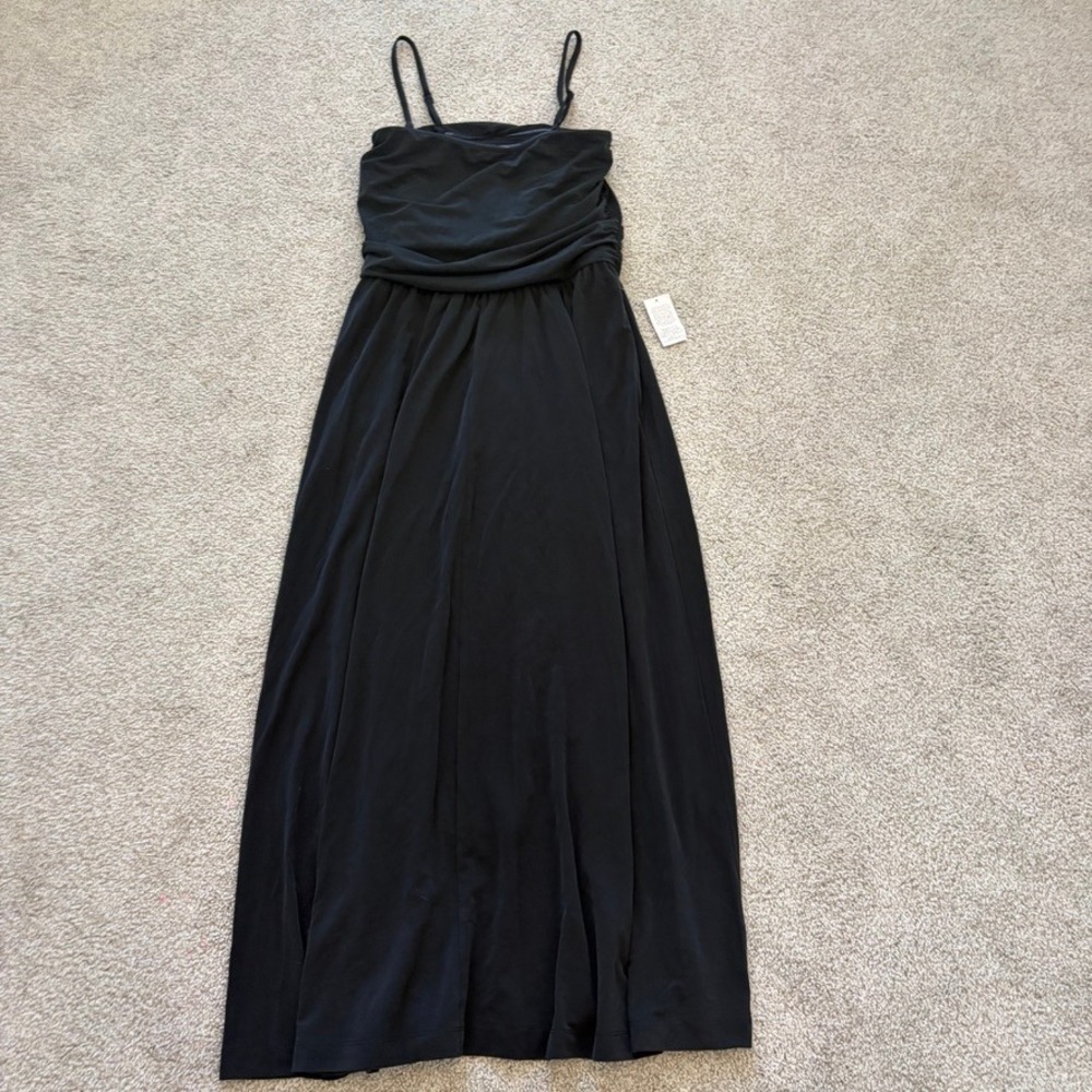 Lands End Maxi Dress Womens XS Black Ruched Stretch Modal Casual Minimalist